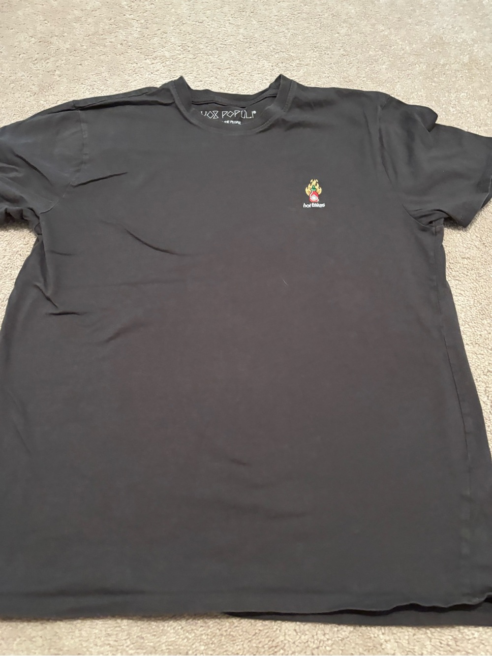 Vox Populi Gray Hot Takes Hot Sauce Embroidered T-Shirt Men's Medium Casual Tee